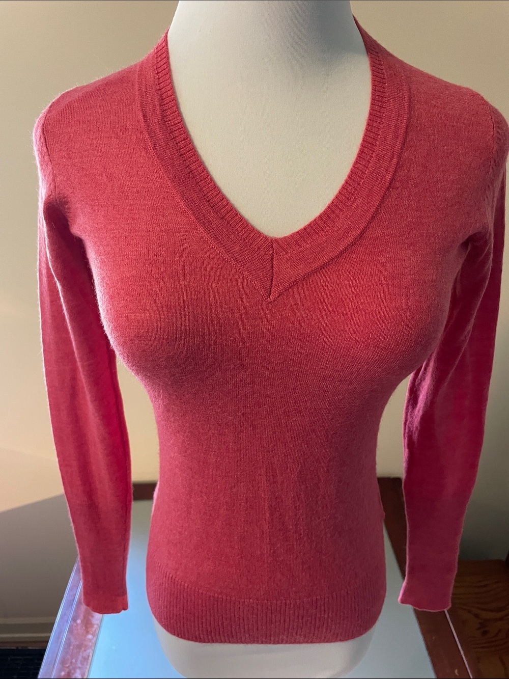 The Limited Coral Pink V-Neck Sweater with Cuff Buttons | XS